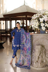 D10-B Blue Electric | 3PC Unstitched Luxury Chikankari Lawn Noor By Sadia Asad