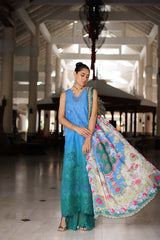 D5-B Blue Ombre | 3PC Unstitched Luxury Chikankari Lawn Noor By Sadia Asad