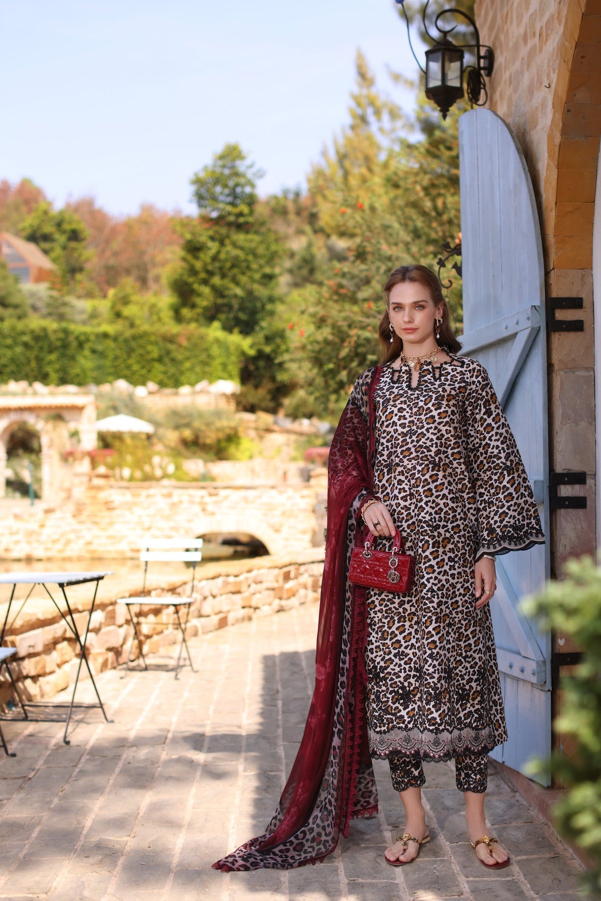 D2-B | 3Pc Unstitched Suit Embroidered Lawn Luxe Chikankaari'25 Noor By Sadia Asad