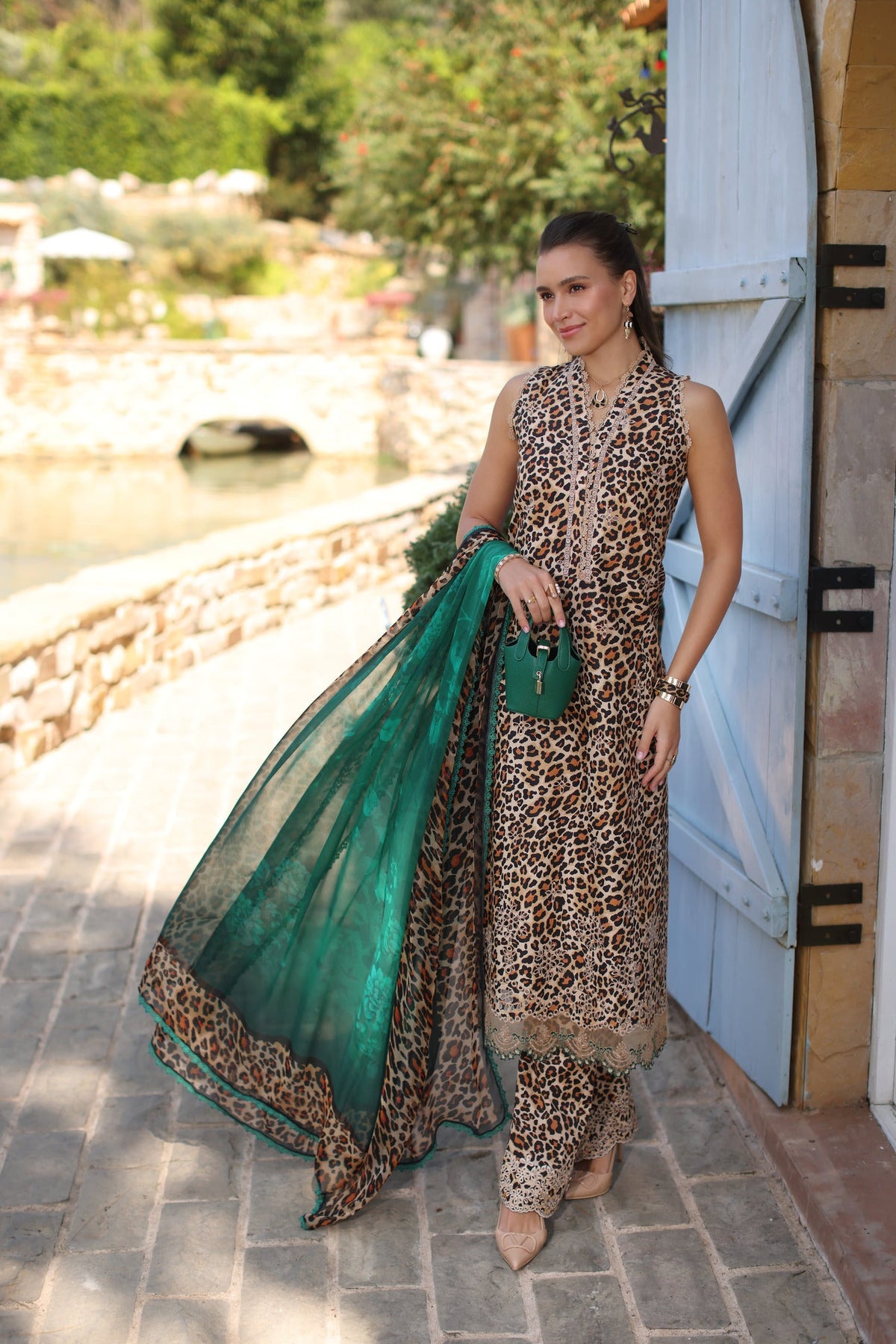 D2-A | 3Pc Unstitched Suit Embroidered Lawn Luxe Chikankaari'25 Noor By Sadia Asad