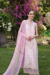 D11-A Pink Schifli | 3PC Unstitched Luxury Chikankari Lawn Noor By Sadia Asad