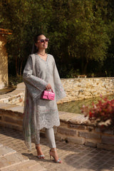 D1-B | 3Pc Unstitched Suit Embroidered Lawn Luxe Chikankaari'25 Noor By Sadia Asad