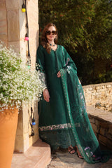 D1-A | 3Pc Unstitched Suit Embroidered Lawn Luxe Chikankaari'25 Noor By Sadia Asad