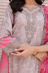 SHW4-04 | 3Pc Unstitched Suit Embroidered Fall Winter Linen Shawl Sheen By Charizma