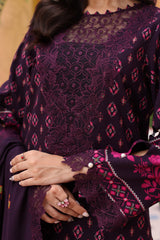 SHW4-01 | 3Pc Unstitched Suit Embroidered Fall Winter Linen Shawl Sheen By Charizma