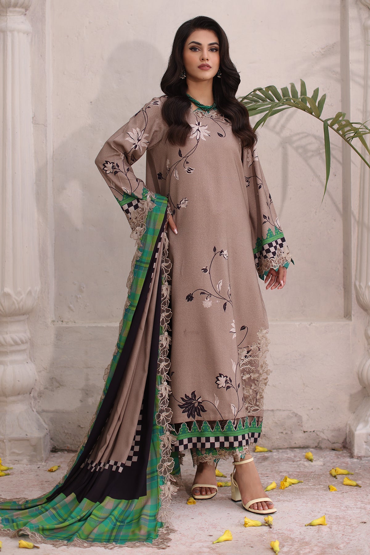 CVW4-02 | 3Pc Unstitched Suit Winter Embroidered Linen Shawl Virsa By Charizma