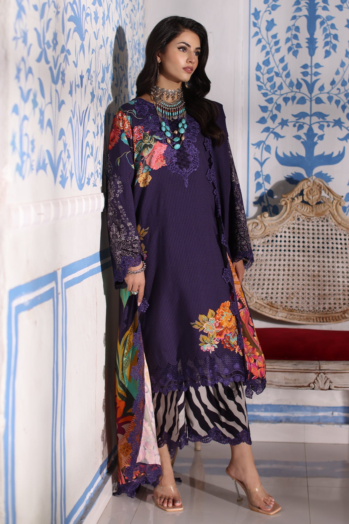 CVW4-06 | 3Pc Unstitched Suit Winter Embroidered Linen Shawl Virsa By Charizma