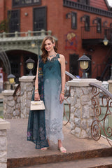 3-PC Unstitched Embroidered Lawn Noor By Saadi Asad | D10- Teal Ombre