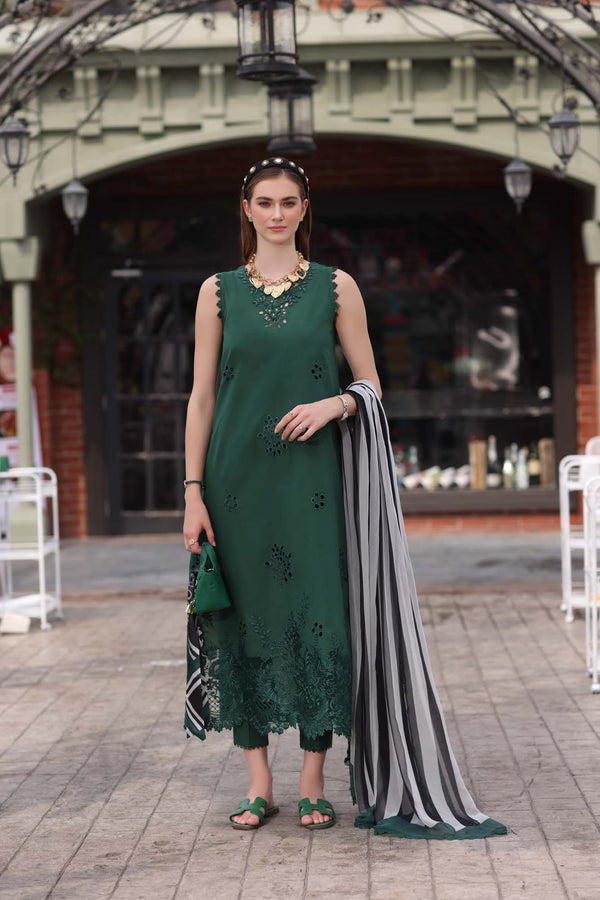 3-PC Unstitched Embroidered Lawn Noor By Saadi Asad | D12- Bottle Green