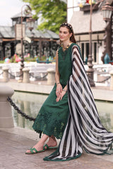 3-PC Unstitched Embroidered Lawn Noor By Saadi Asad | D12- Bottle Green