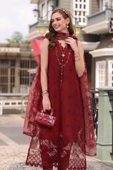 3-PC Unstitched Embroidered Lawn Noor By Saadi Asad | D1- Mulberry Red