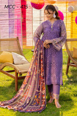 MCC 415 | 3PC Unstitched Suit Chikankari Embroidery Plain Lawn By Muscari