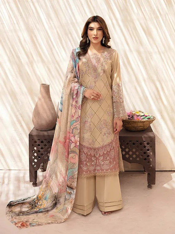 Z-1010 | 3Pc Unstitched Suit Embroidered Luxury Lawn Andaaz By Ramsha