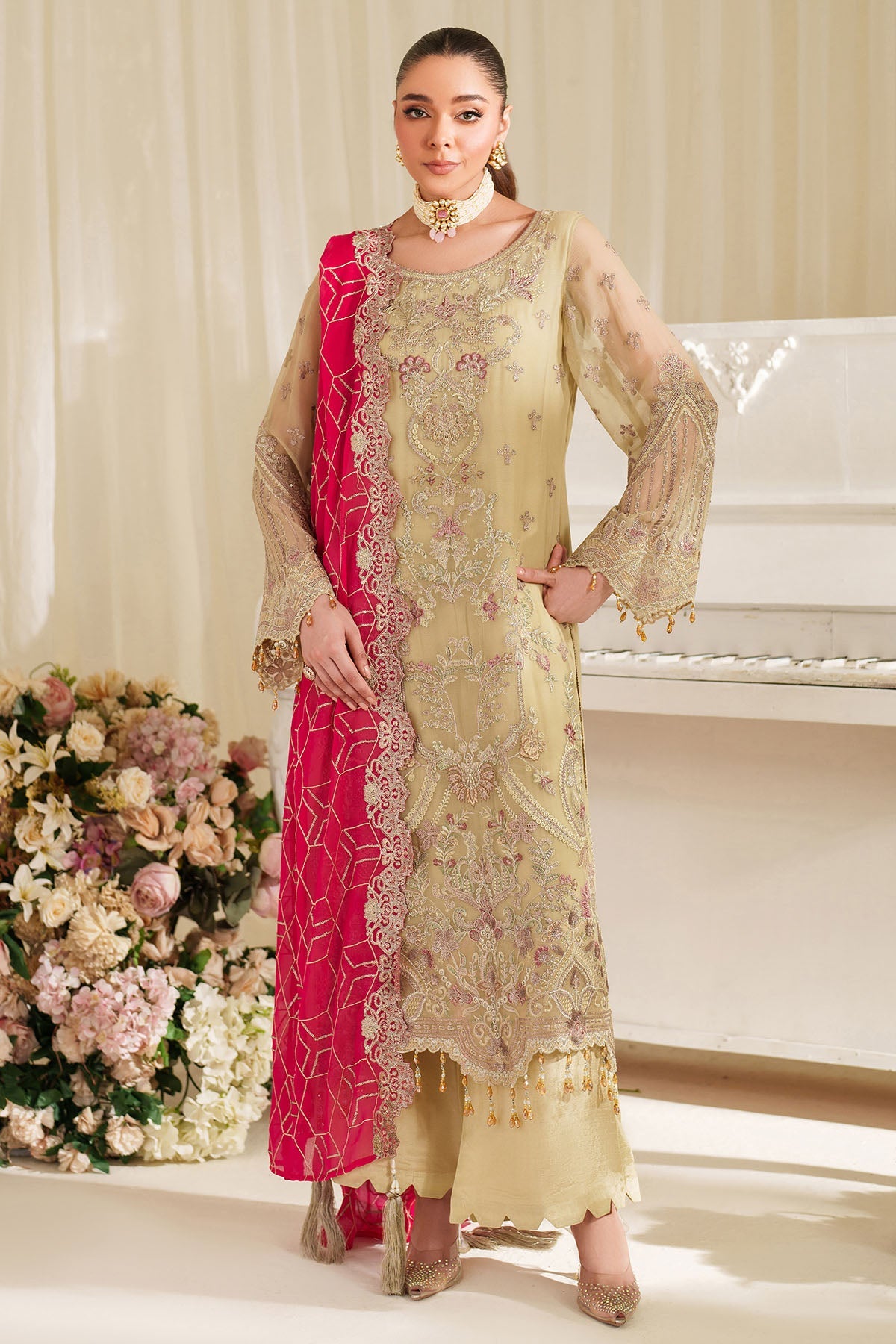 3-PC Usntitched Embroidered Chiffon Noore By Imrozia Serene | DHALIA