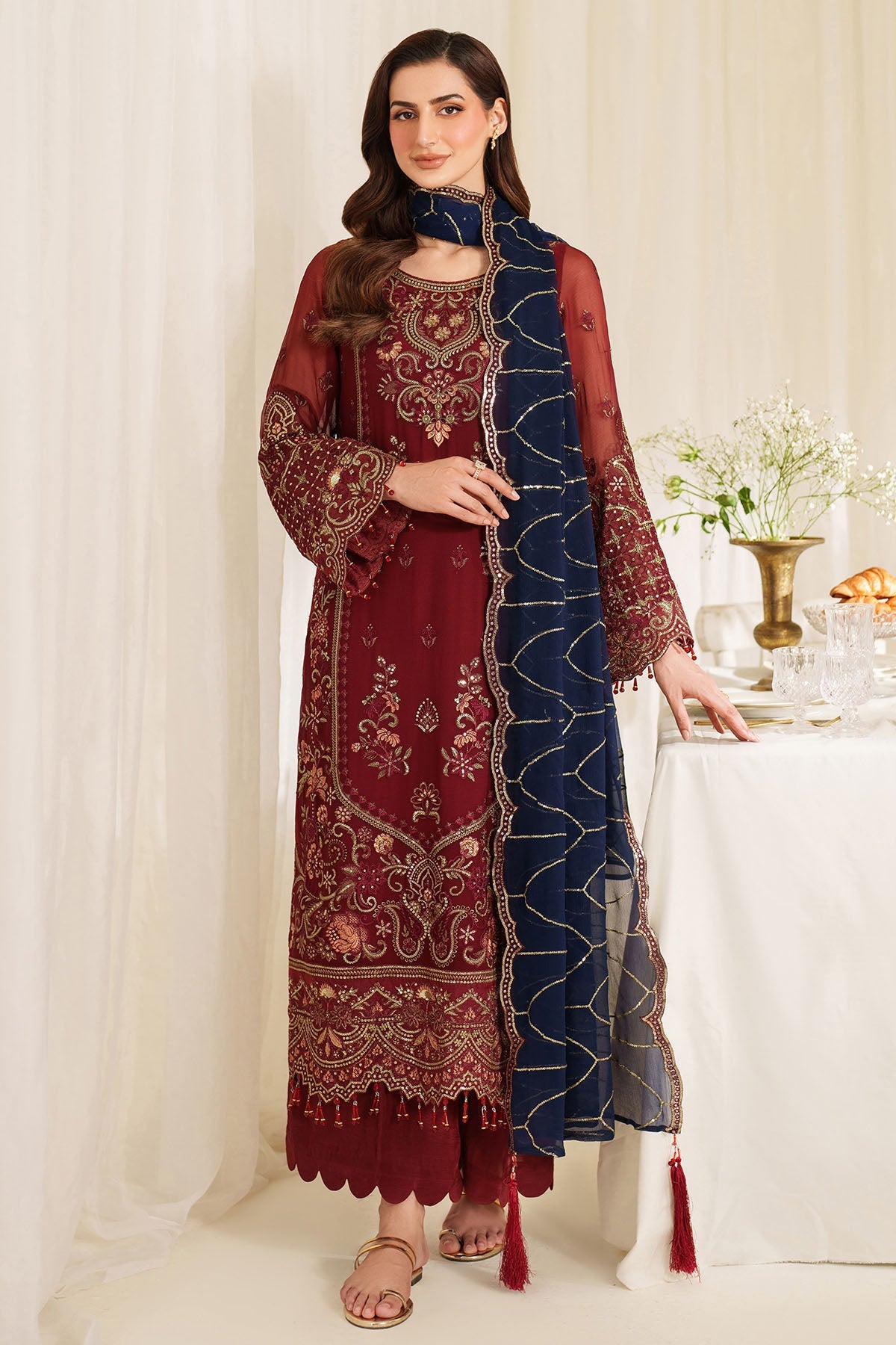 3-PC Usntitched Embroidered Chiffon Noore By Imrozia Serene | SAIRA