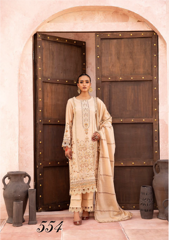 554 | 3PC Unstitched Lawn Embroidered Collection Luxury By Shaista