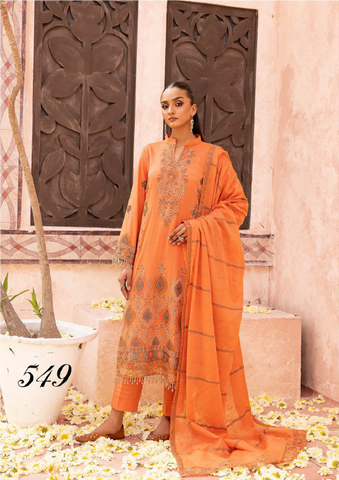 549 | 3PC Unstitched Lawn Embroidered Collection Luxury By Shaista