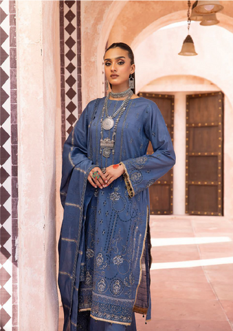 553 | 3PC Unstitched Lawn Embroidered Collection Luxury By Shaista