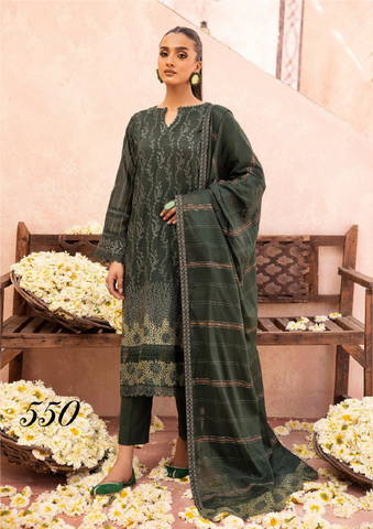550 | 3PC Unstitched Lawn Embroidered Collection Luxury By Shaista