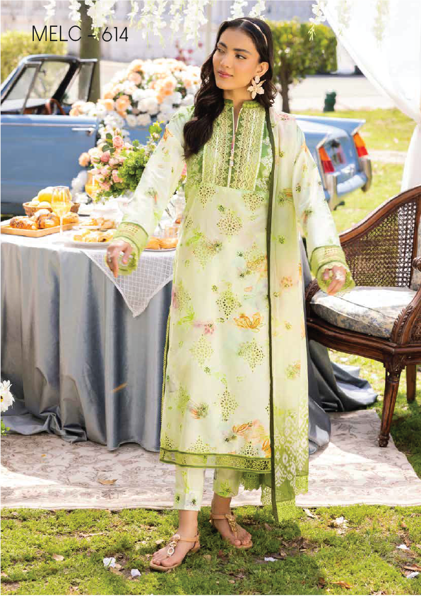 MELC-614 | 3PC Unstitched Lawn Digital Print Chickenkari Emb Luxury By Muscari