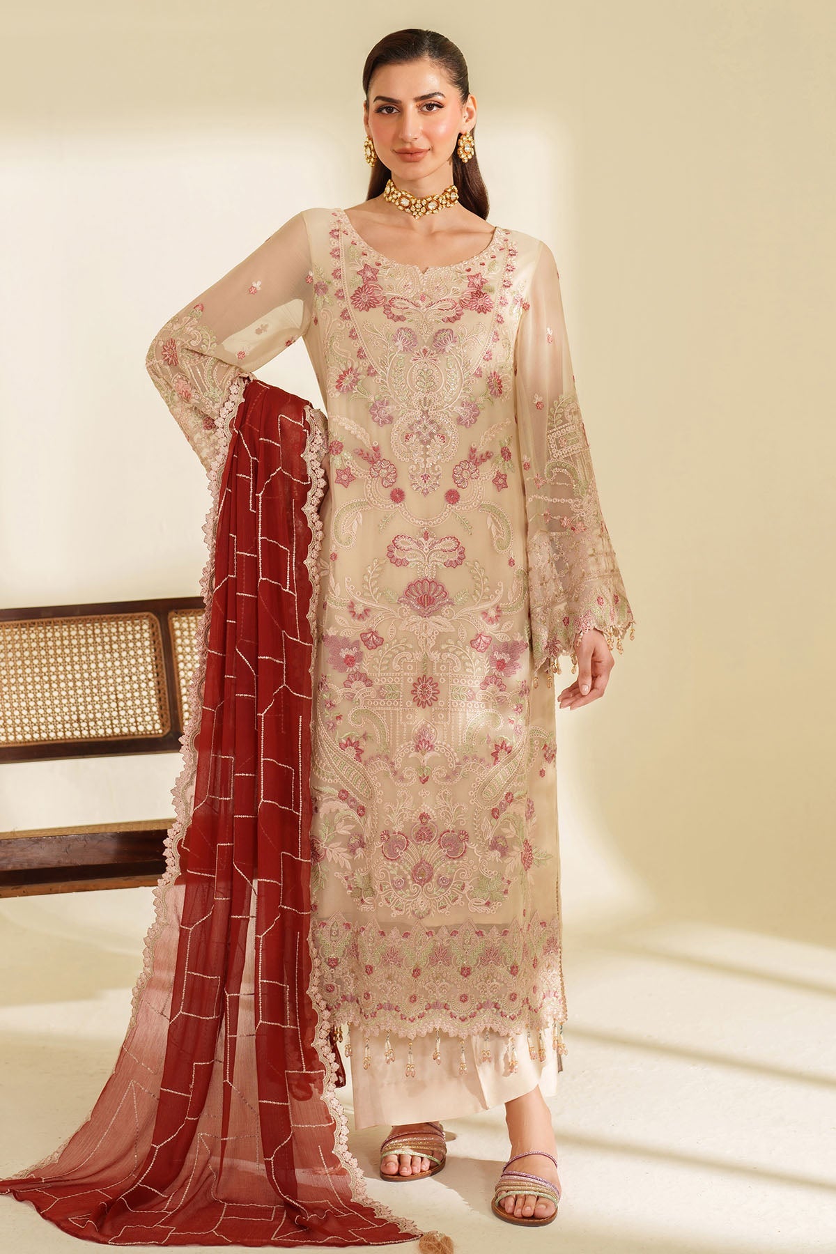 3-PC Usntitched Embroidered Chiffon Noore By Imrozia Serene | ZYNE