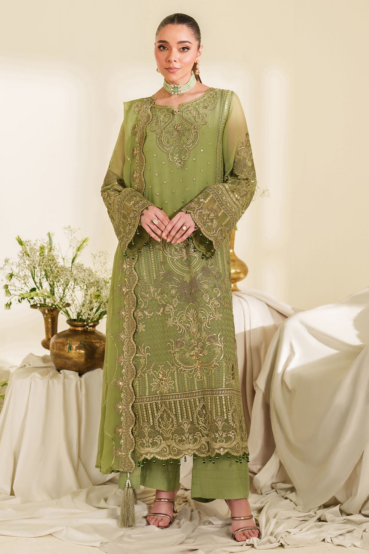 3-PC Usntitched Embroidered Chiffon Noore By Imrozia Serene | MYRA