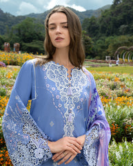 3-PC Unstitched Chikan Embroidered Lawn Hemline By Mushq | Azure Bloom
