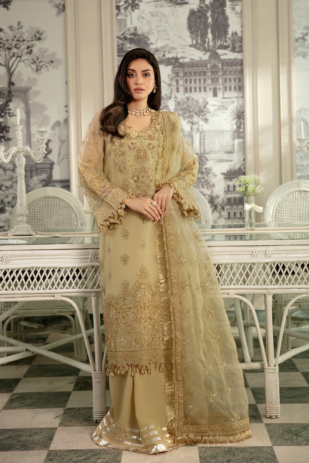 3-PC Unstitched Embroidered Suit Dehleez By Raeesa Premium | Dl 1036
