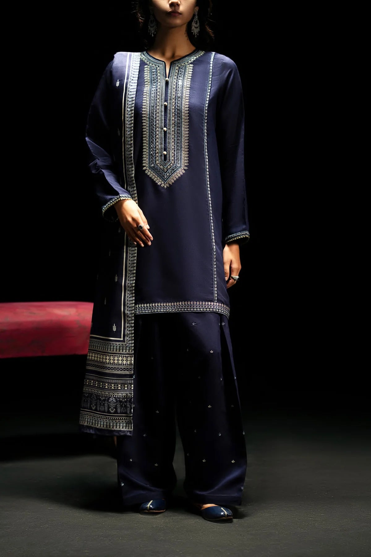 Obsidian Blue | 3Pc Stitched Suit Winter Pret Boutique By Casual Lite