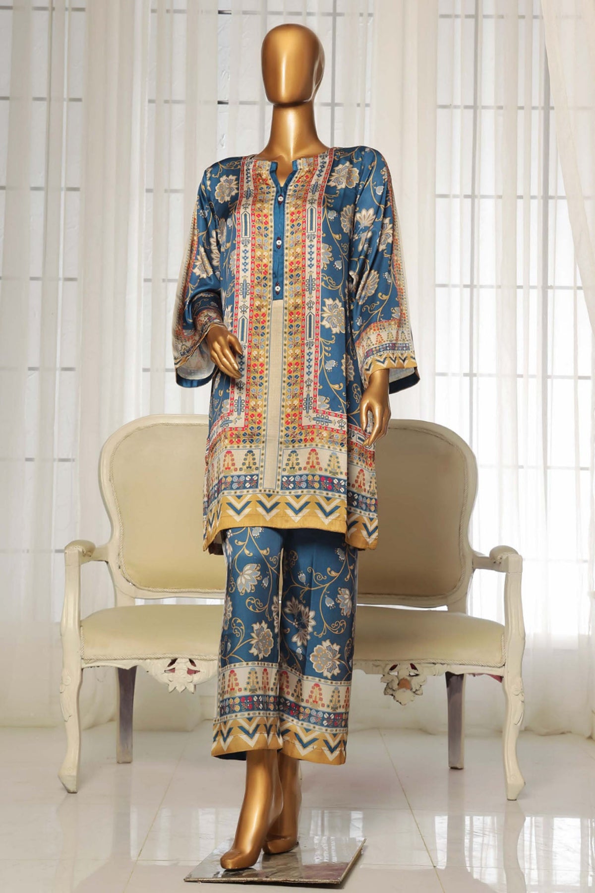 Stitched 2 Piece Silk Printed Collection By Sadabahar | Blue