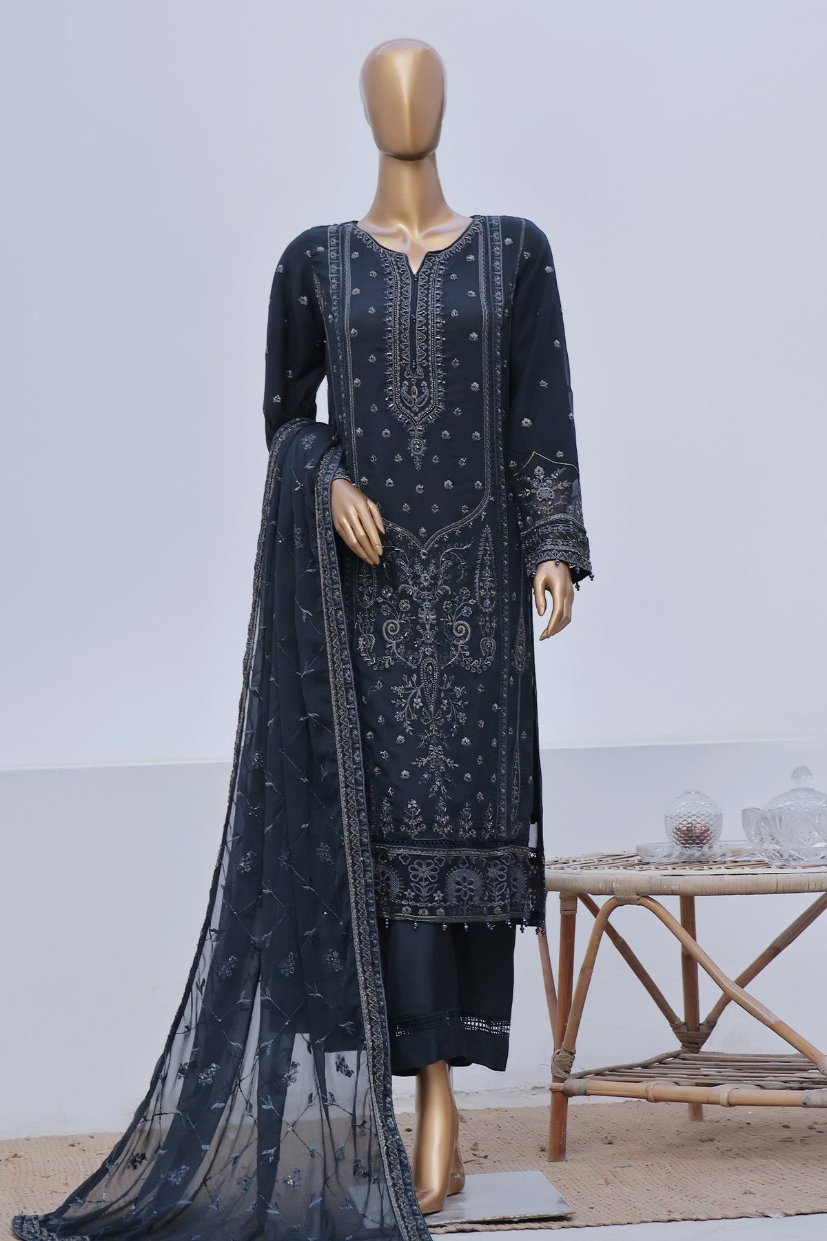 CR-13-Teal | 3Pc Stitched Suit Winter Luxury Chiffon Afsanay By Sadabahar