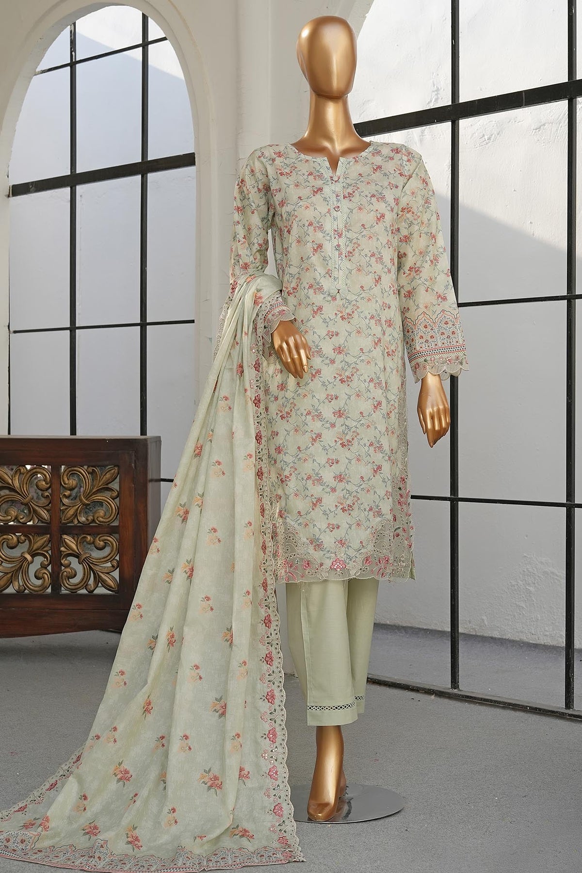 CW-7588 | 3PC Stitched Cutwork Embroidered Lawn By Sada Bahar