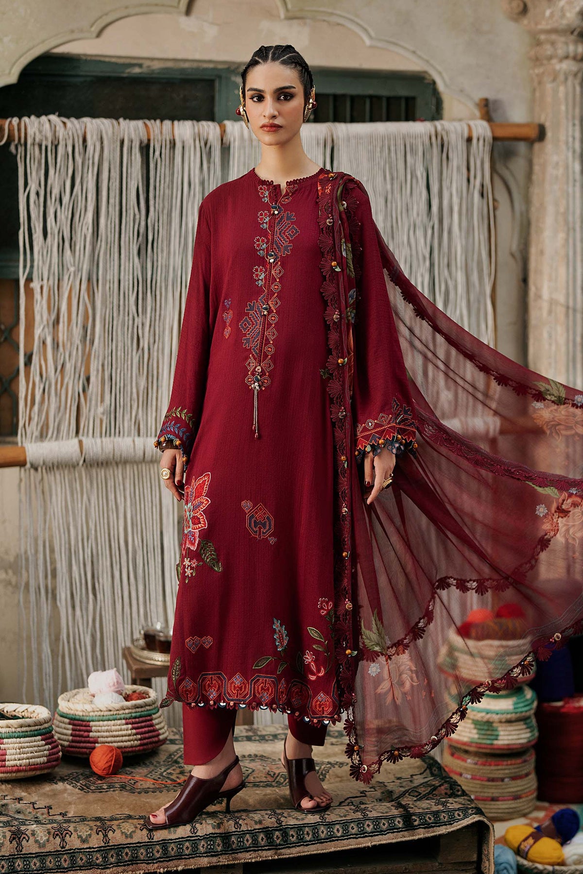 3 Piece Unstitched Embroidered Dobby Linen Suit By MARIA B
