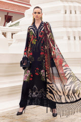 3-PC Unstitched Embroidered Twill Linen Mprints By Maria B | MPT-2810-B