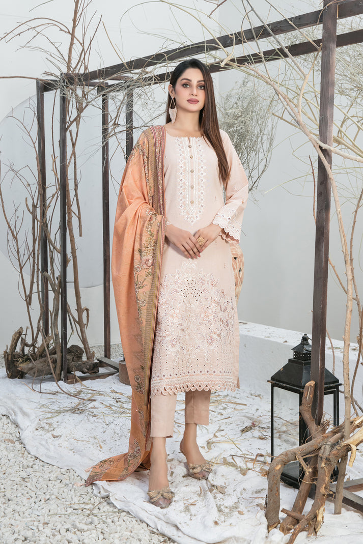 D-1173 | 3Pc Unstitched Suit Winter Collection Leesha By Tawakkal Fabrics