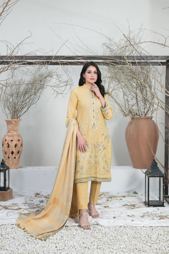 D-1175 | 3Pc Unstitched Suit Winter Collection Leesha By Tawakkal Fabrics