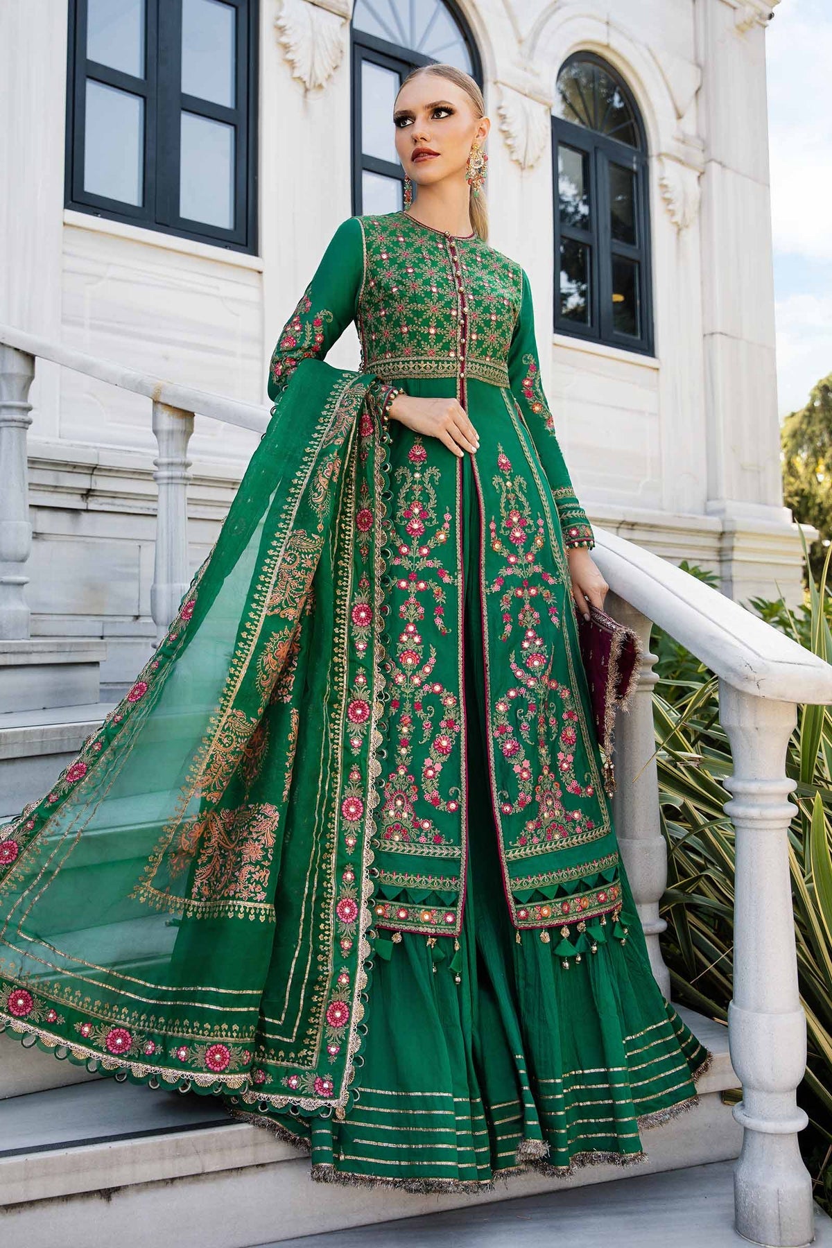 CST-811 | 3Pc Unstitched Satin Suit Embroidered Cotton Sateen By Maria B