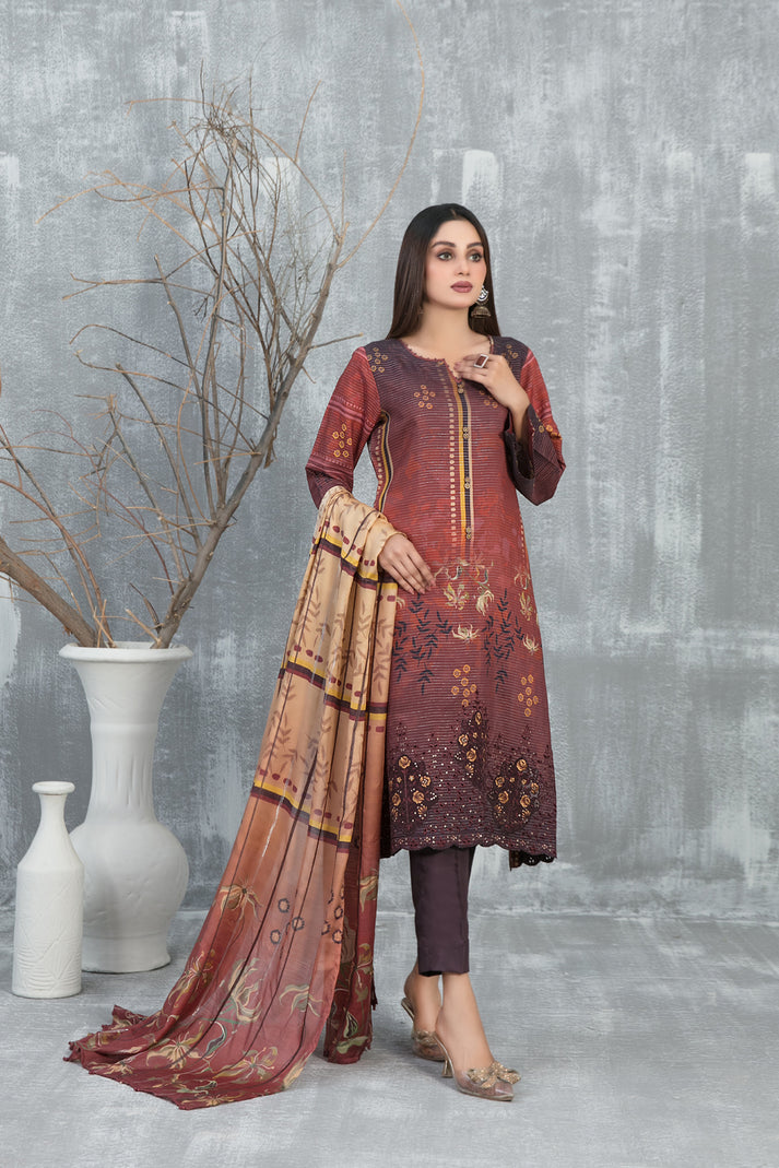 D-1297 | 3Pc Unstitched Suit Winter Collection Inisha By Tawakkal Fabrics