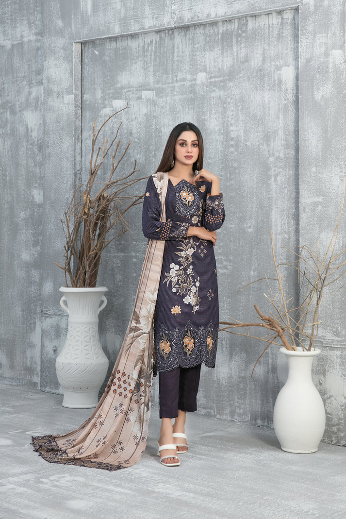 D-1298 | 3Pc Unstitched Suit Winter Collection Inisha By Tawakkal Fabrics