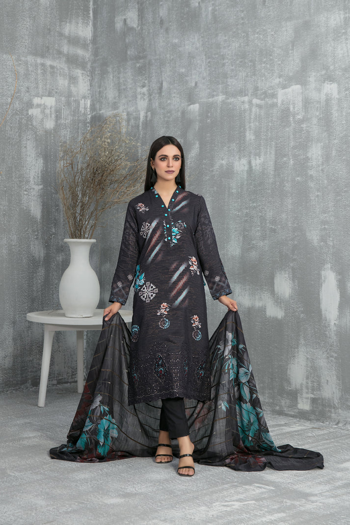 D-1299 | 3Pc Unstitched Suit Winter Collection Inisha By Tawakkal Fabrics