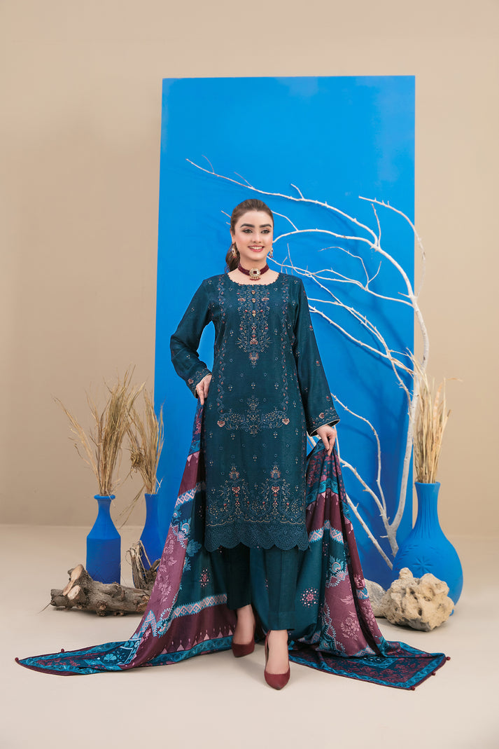 D-1339 | 3Pc Unstitched Suit Winter Collection Mehlika By Tawakkal Fabrics