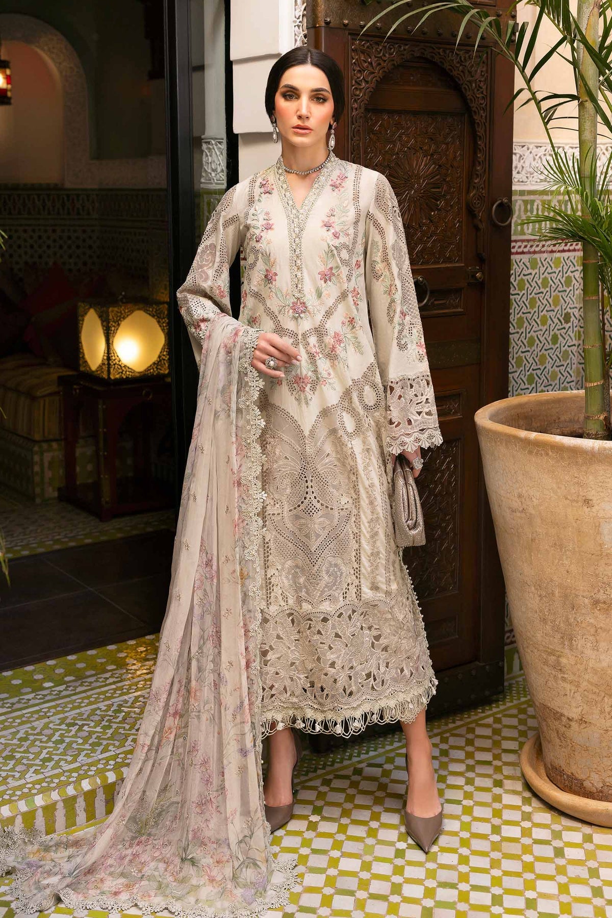 3 Piece Unstitched Embroidered Dobby Lawn Suit By Maria B D-2514-B