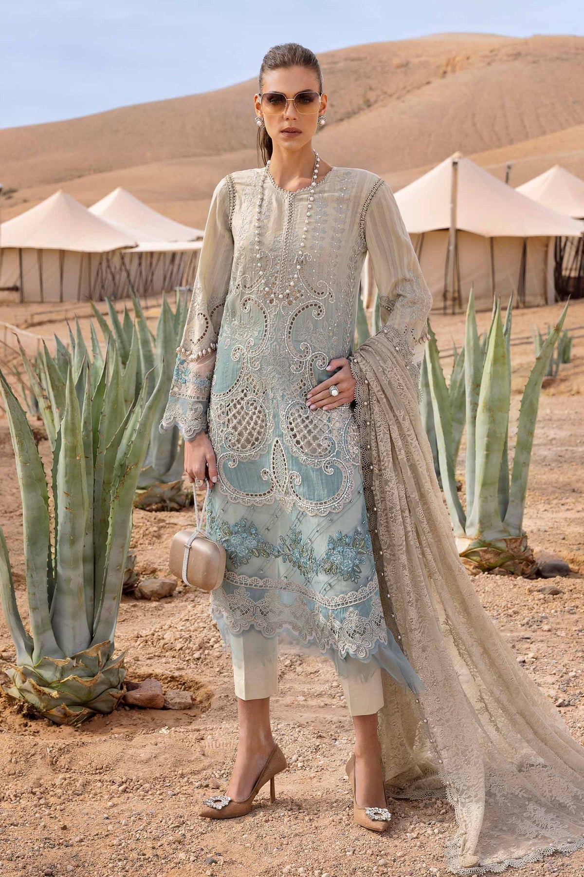 3 Piece Unstitched Embroidered Dobby Lawn Suit By Maria B D-2515-B