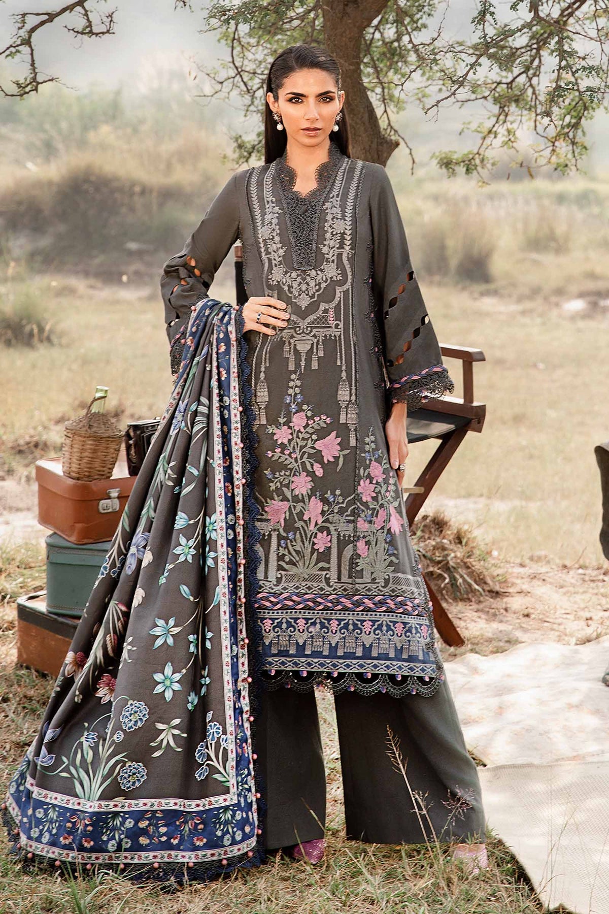MPT-2401-A - Unstitched Printed Linen Suit Winter M.Prints - Maria B