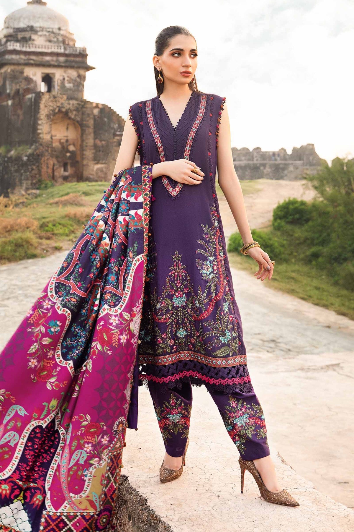 MPT-2402-A - Unstitched Printed Linen Suit Winter M.Prints - Maria B