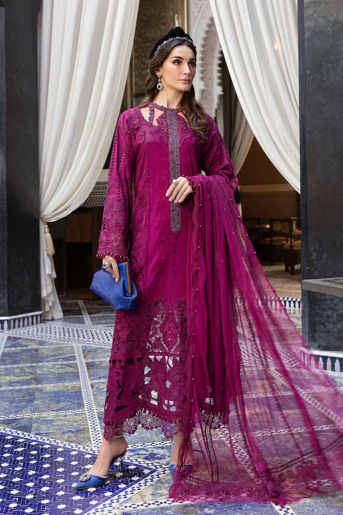 3 Piece Unstitched Embroidered Dobby Lawn Suit By Maria B D-2502-B