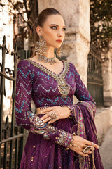 CST-802 | 3Pc Unstitched Satin Suit Embroidered Cotton Sateen By Maria B