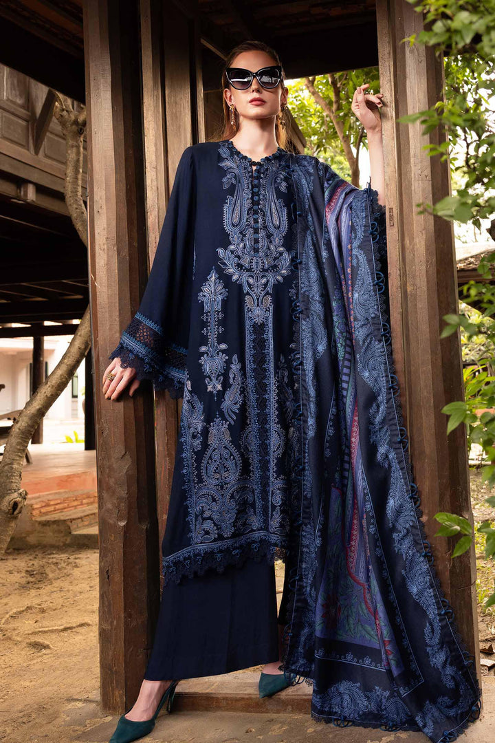 3-PC Unstitched Embroidered Twill Linen Mprints By Maria B | MPT-2803-B
