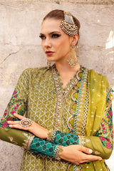 CST-803 | 3Pc Unstitched Satin Suit Embroidered Cotton Sateen By Maria B