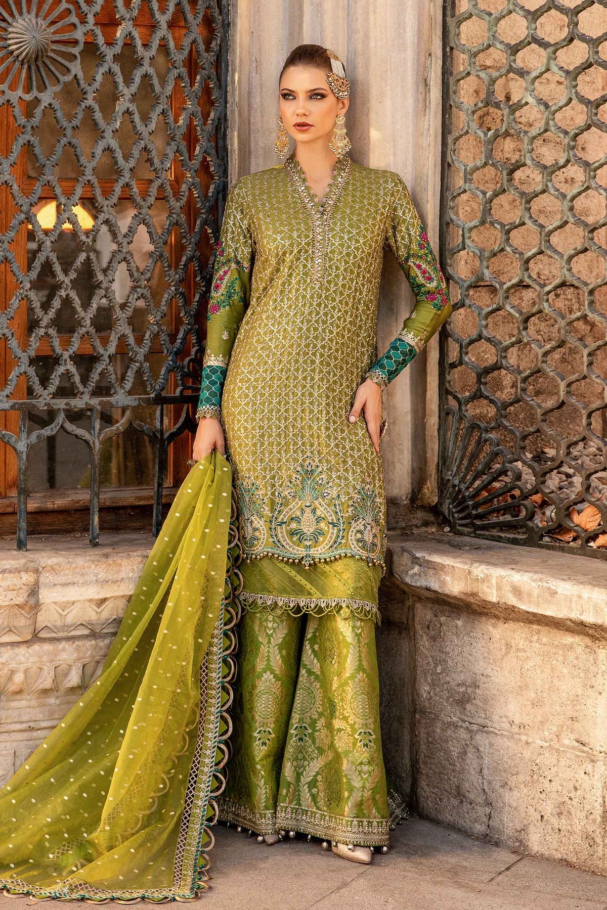 CST-803 | 3Pc Unstitched Satin Suit Embroidered Cotton Sateen By Maria B